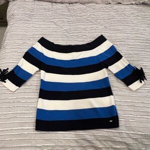 Tommy Hilfiger Off the Shoulder Blue White Striped Top XXL